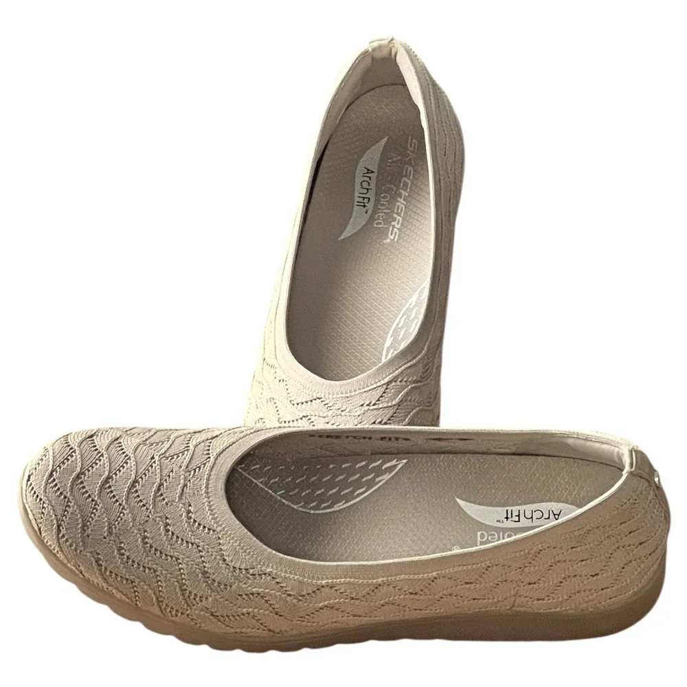 Skechers Arch Fit‎ Cleo Taupe Knit Slip‑On Wedge Comfort Shoes Women’s 10